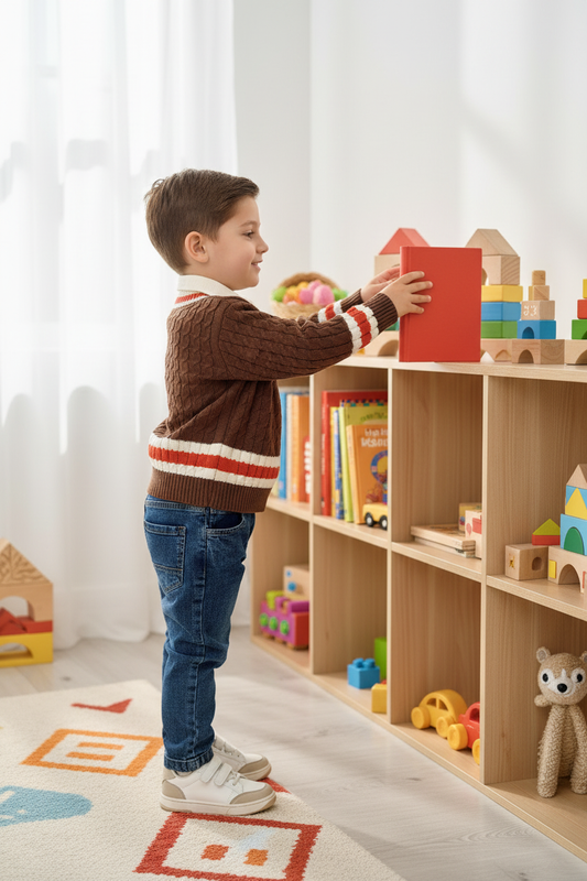 Kitap rafından kitap alma - uzun kollu düzeltilmiş