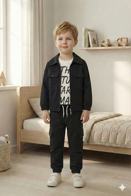 Urban Cargo Siyah Kargo Cepli Ceket, Pantolon ve Tişört 3'lü Set