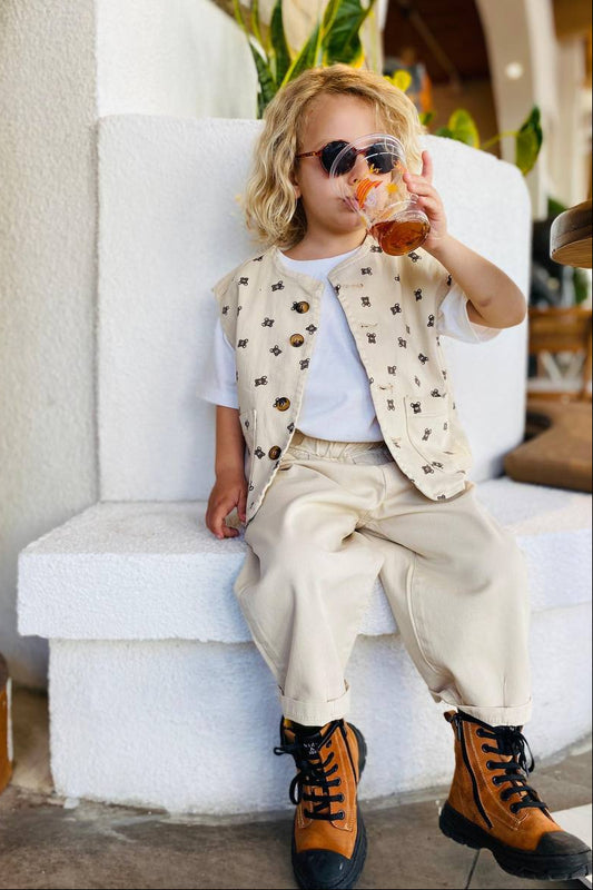 La'ciel Paris Unisex 2'li Takım Desenli Yelek ve Pantolon