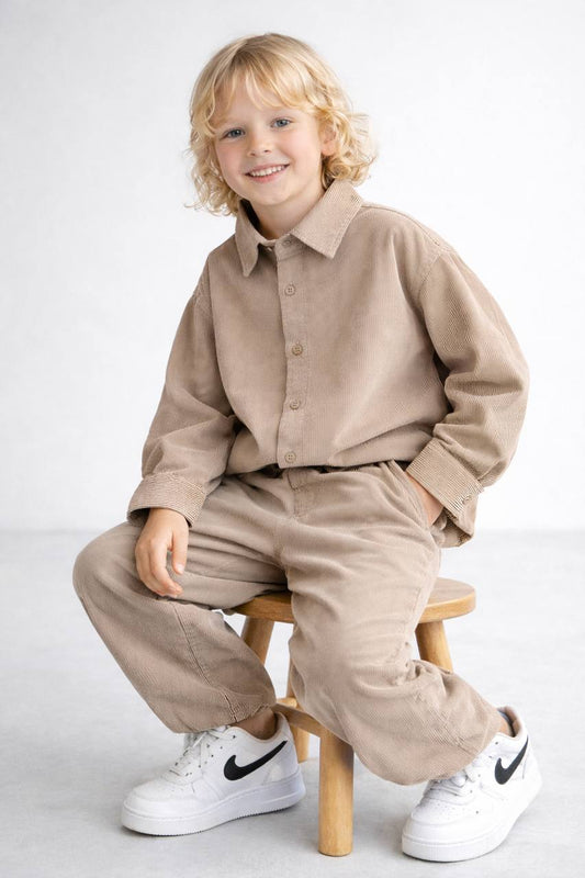 Winter Cool Oversize Kesim Kadife Gömlekli İkili Takım - Kahve